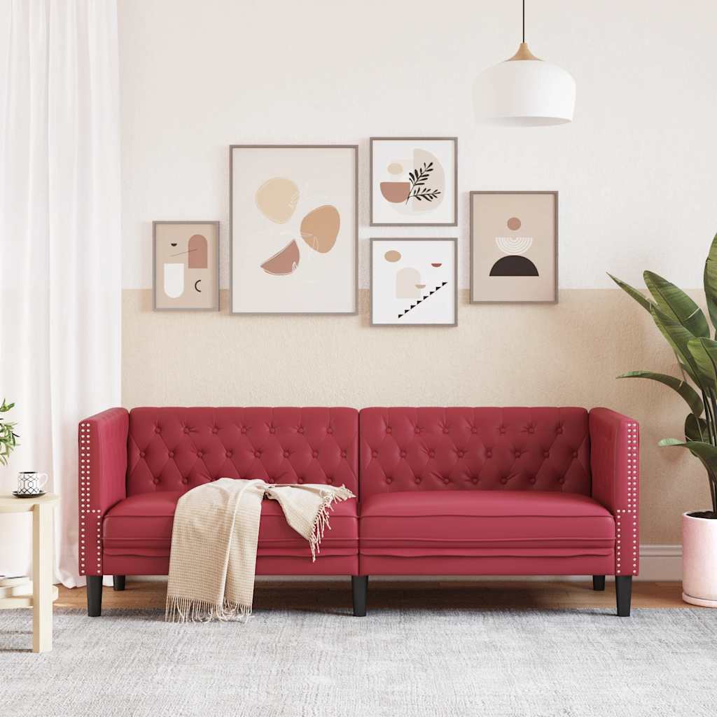 Chesterfield-Sofa 3-Sitzer Weinrot Kunstleder