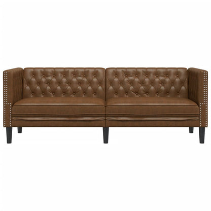 Chesterfield-Sofa 3-Sitzer Braun Kunstleder in Wildleder-Optik