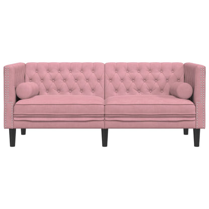 Chesterfield-Sofa mit Nackenrollen 2-Sitzer Rosa Samt