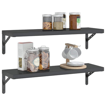 Wandregale 2 Stk. 75x23,5x3 cm Schwarz Edelstahl