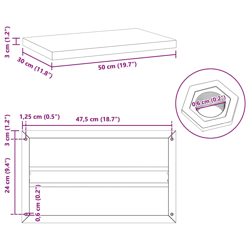 Wandregale 2 Stk. 50x30x3 cm Schwarz Edelstahl