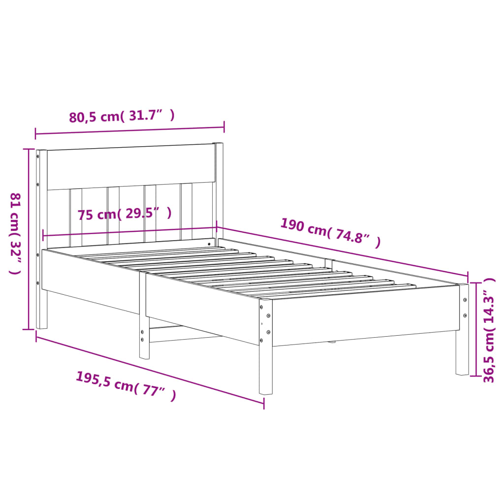 Massivholzbett ohne Matratze 75x190 cm Kiefernholz