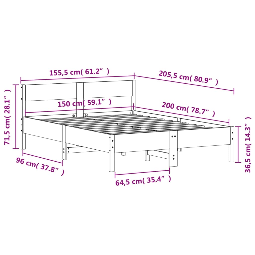 Massivholzbett ohne Matratze 150x200 cm Kiefernholz