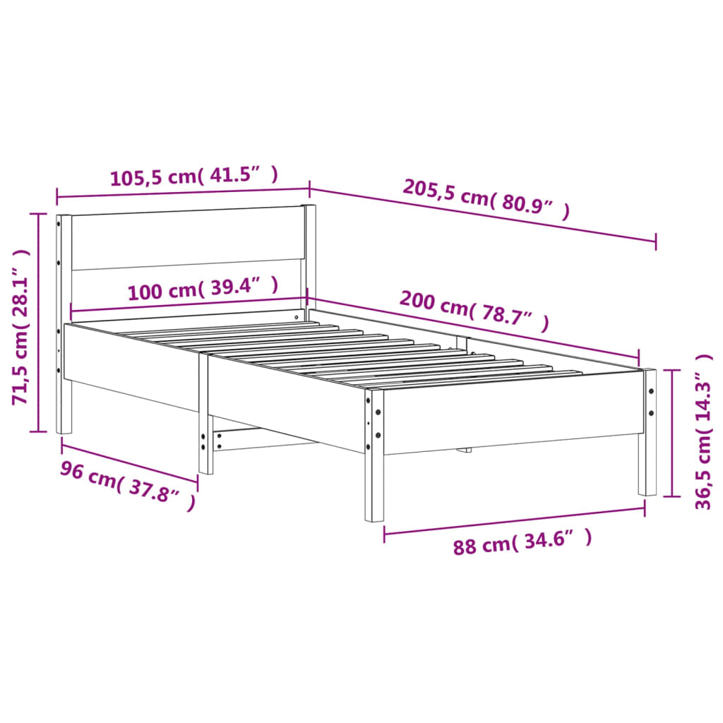 Massivholzbett ohne Matratze 100x200 cm Kiefernholz