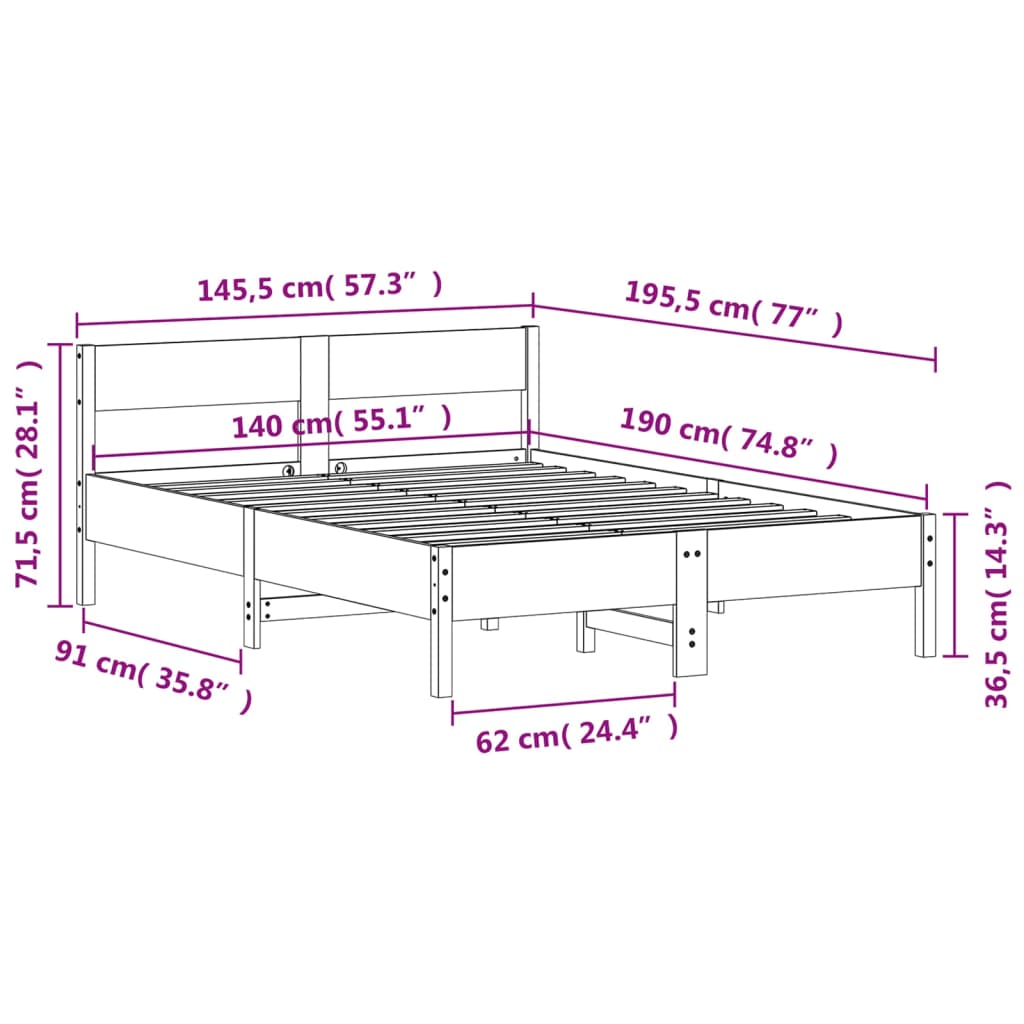 Massivholzbett ohne Matratze 140x190 cm Kiefernholz