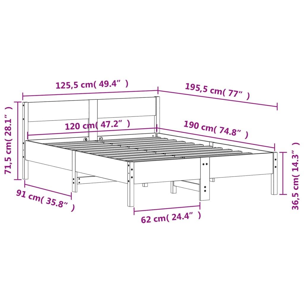 Massivholzbett ohne Matratze Wachsbraun 120x190 cm Kiefernholz