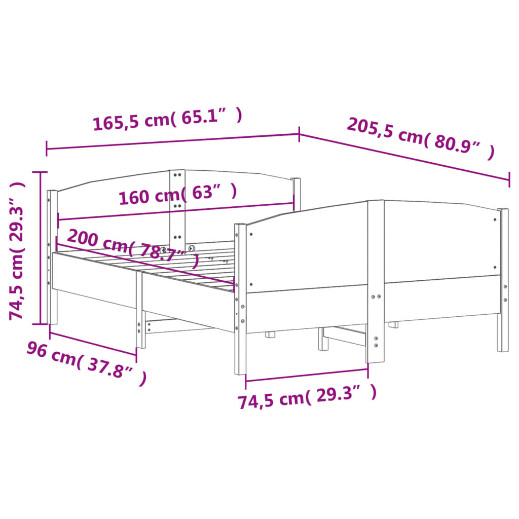 Massivholzbett ohne Matratze Weiß 160x200 Kiefernholz