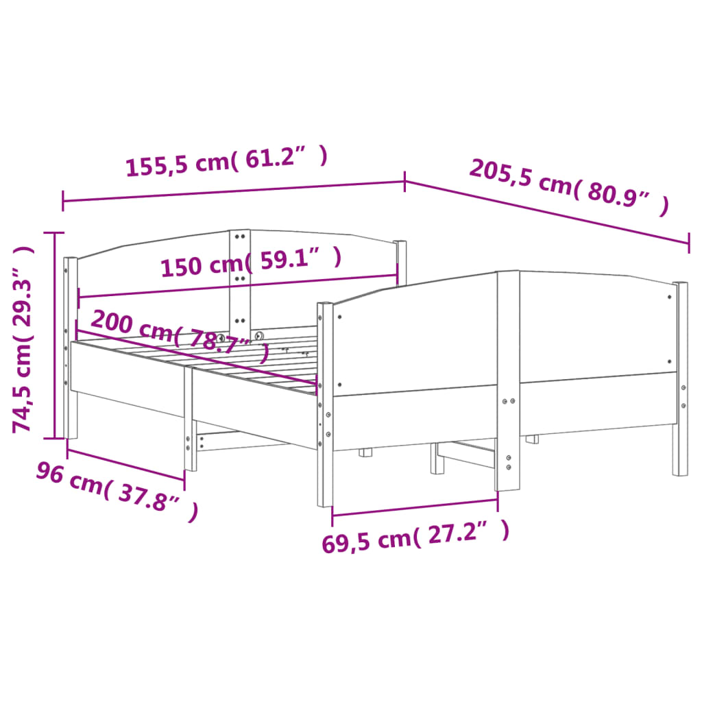 Massivholzbett ohne Matratze Wachsbraun 150x200 cm Kiefernholz