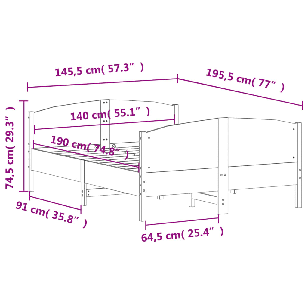 Massivholzbett ohne Matratze 140x190 cm Kiefernholz