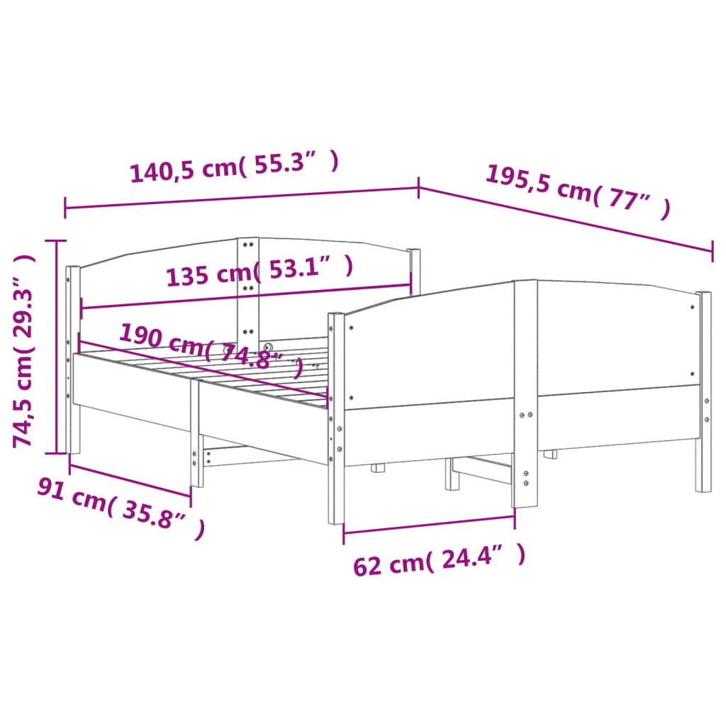 Massivholzbett ohne Matratze 135x190 cm Kiefernholz