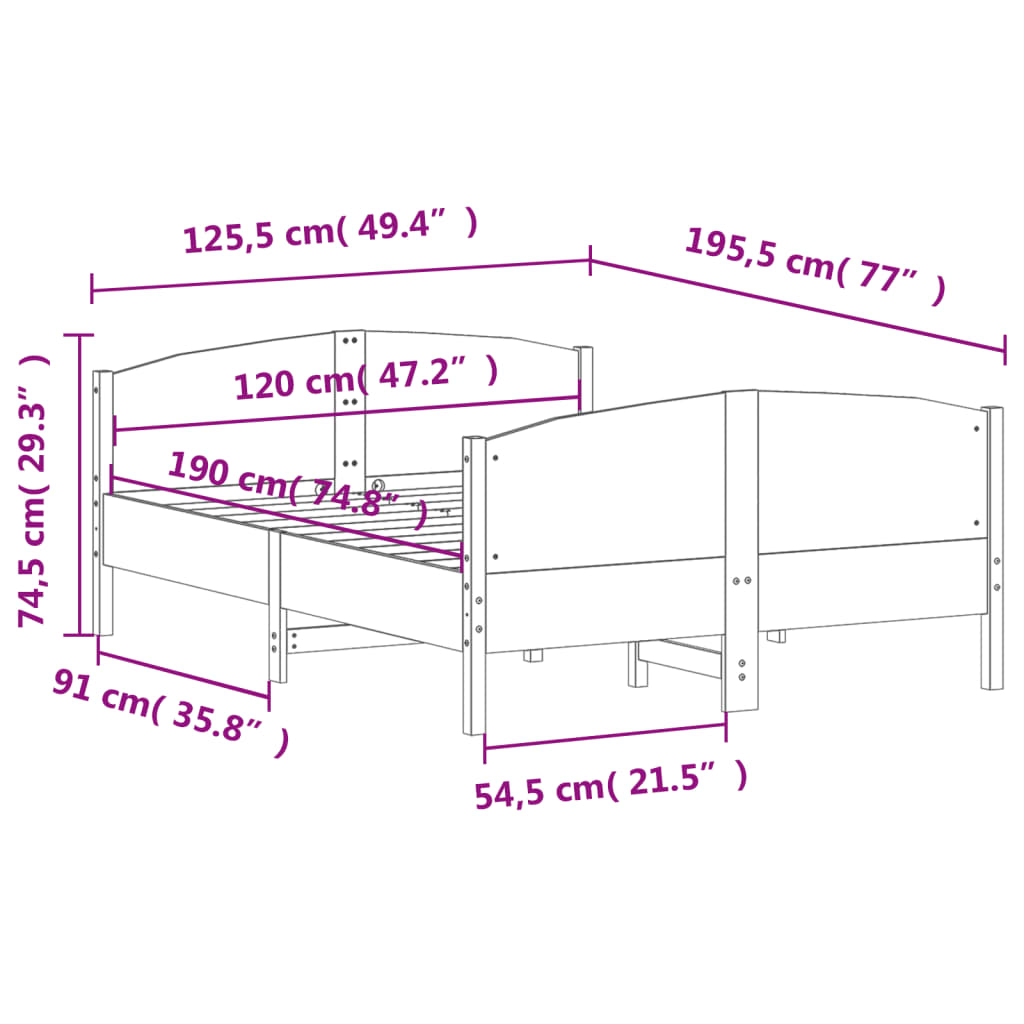 Massivholzbett ohne Matratze 120x190 cm Kiefernholz