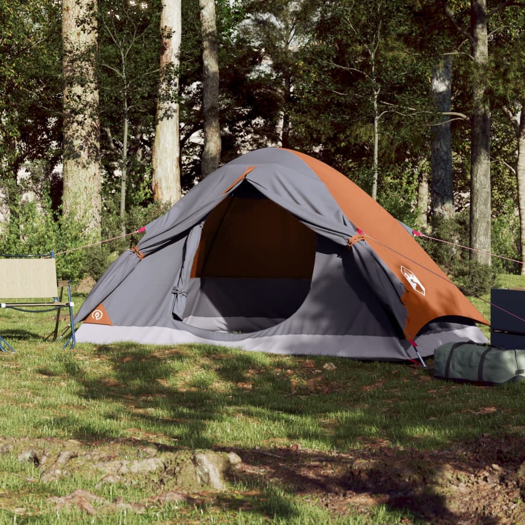 Kuppel-Campingzelt 4 Personen Grau und Orange Wasserdicht