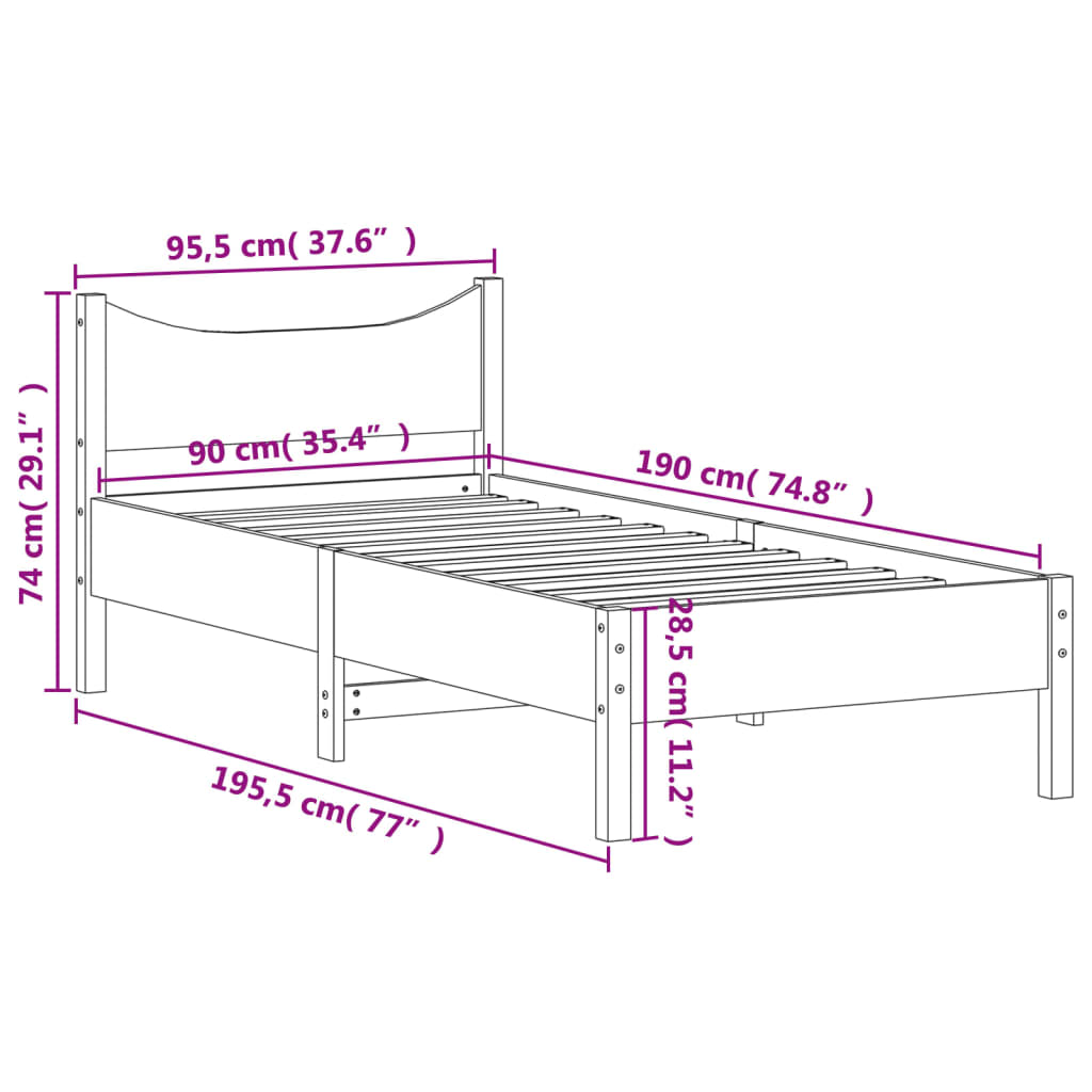 Massivholzbett ohne Matratze 90x190 cm Kiefernholz