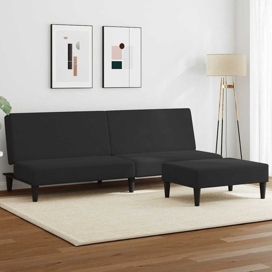 Schlafsofa 2-Sitzer mit Fußhocker Schwarz Samt