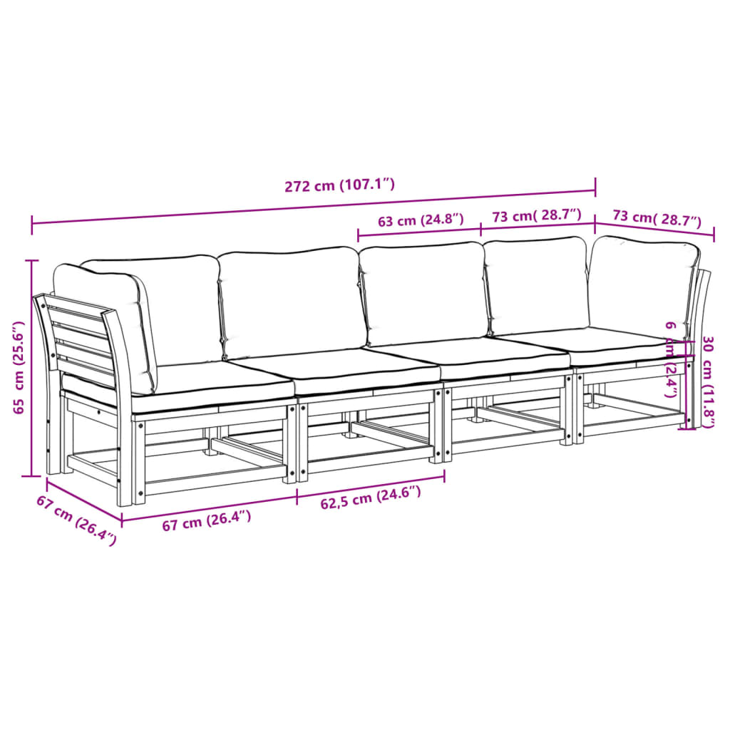 4-tlg. Garten-Lounge-Set mit Kissen Massivholz Akazie