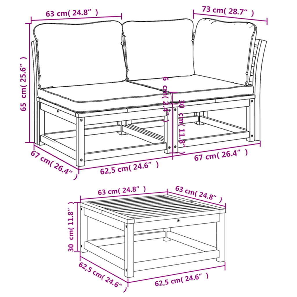 9-tlg. Garten-Lounge-Set mit Kissen Massivholz Akazie