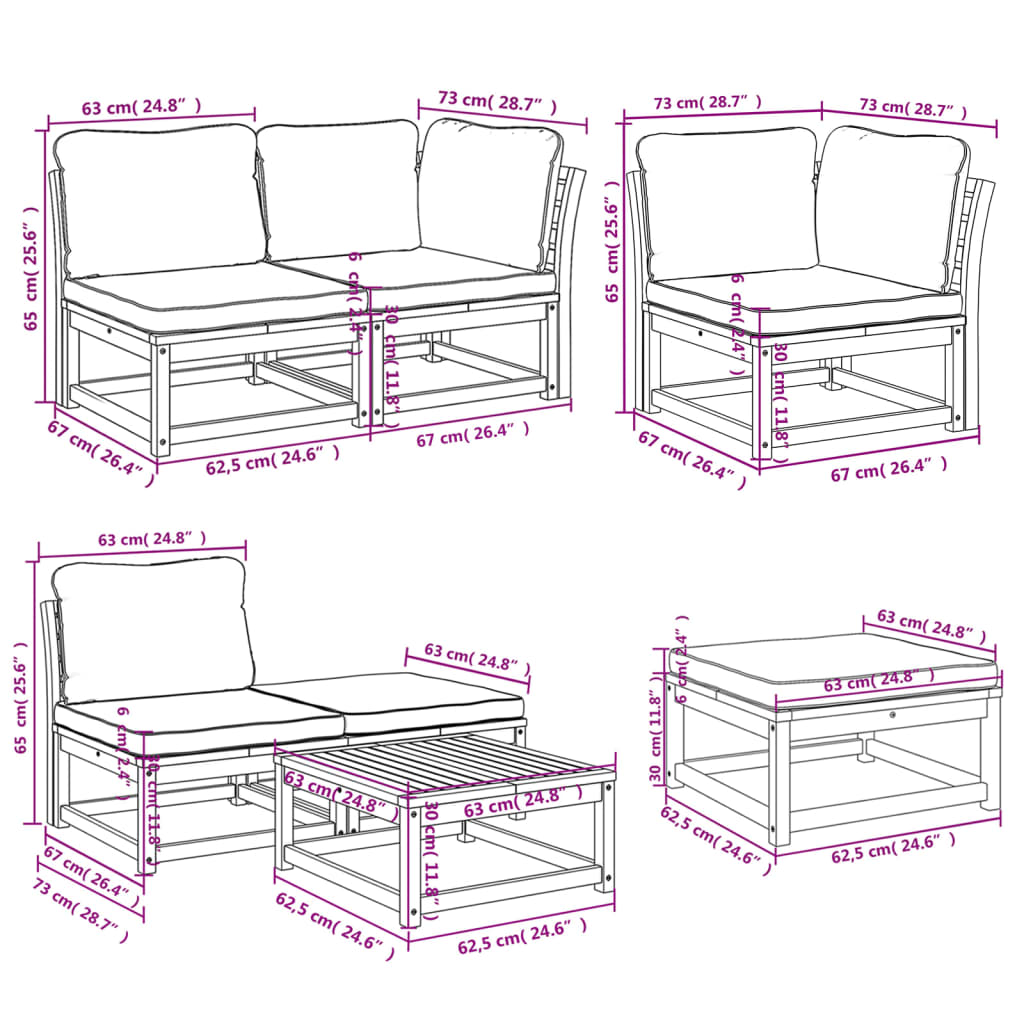 7-tlg. Garten-Lounge-Set mit Kissen Massivholz Akazie