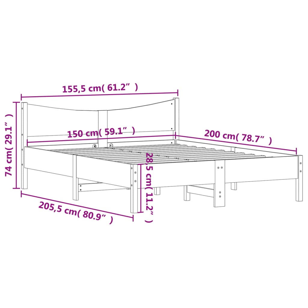 Massivholzbett ohne Matratze Wachsbraun 150x200 cm Kiefernholz