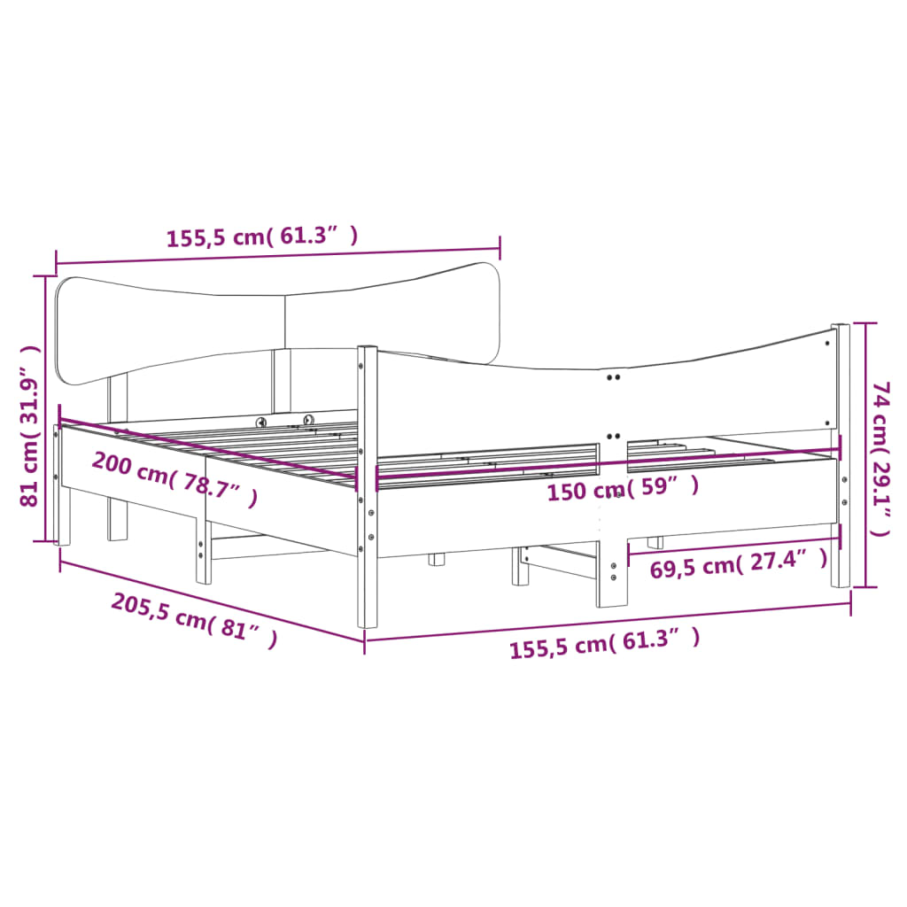 Massivholzbett ohne Matratze 150x200 cm Kiefernholz