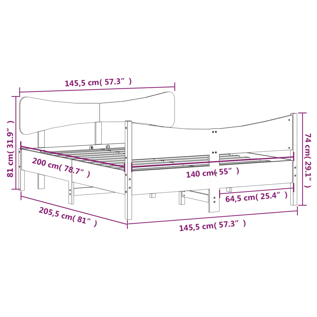 Massivholzbett ohne Matratze 140x200 cm Kiefernholz