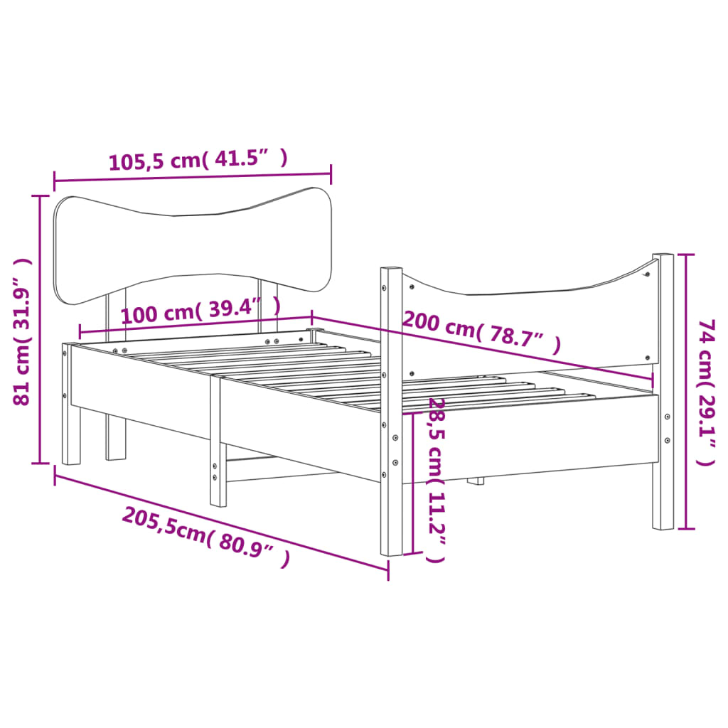 Massivholzbett ohne Matratze 100x200 cm Kiefernholz