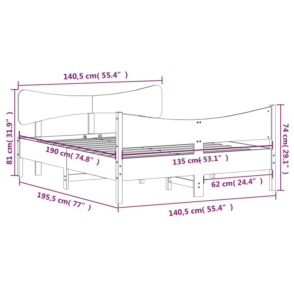 Massivholzbett ohne Matratze 135x190 cm Kiefernholz