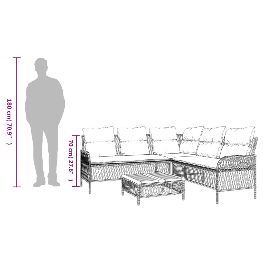 2-tlg. Garten-Sofagarnitur mit Auflagen Schwarz Poly Rattan