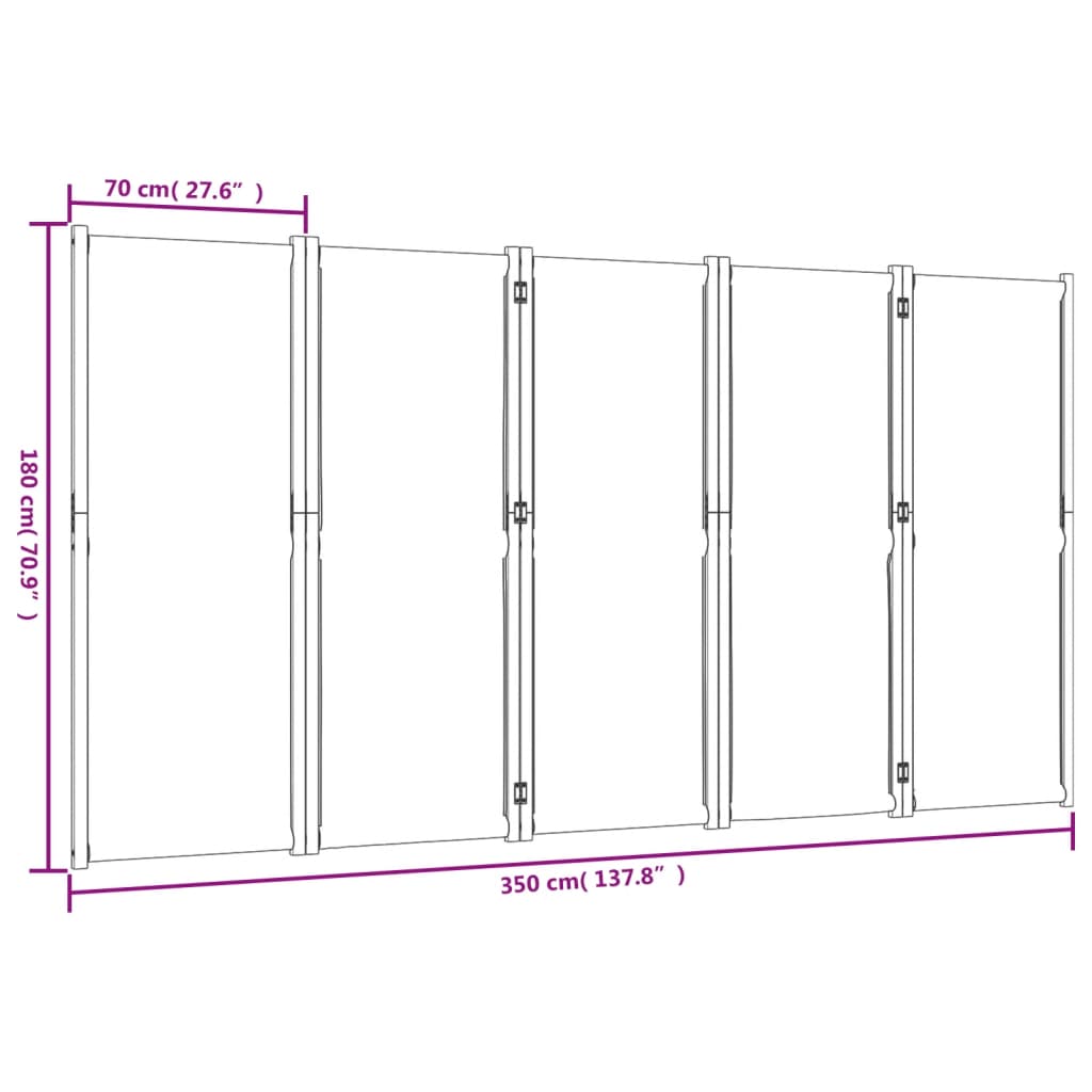 5-tlg. Paravent Taupe 350x180 cm