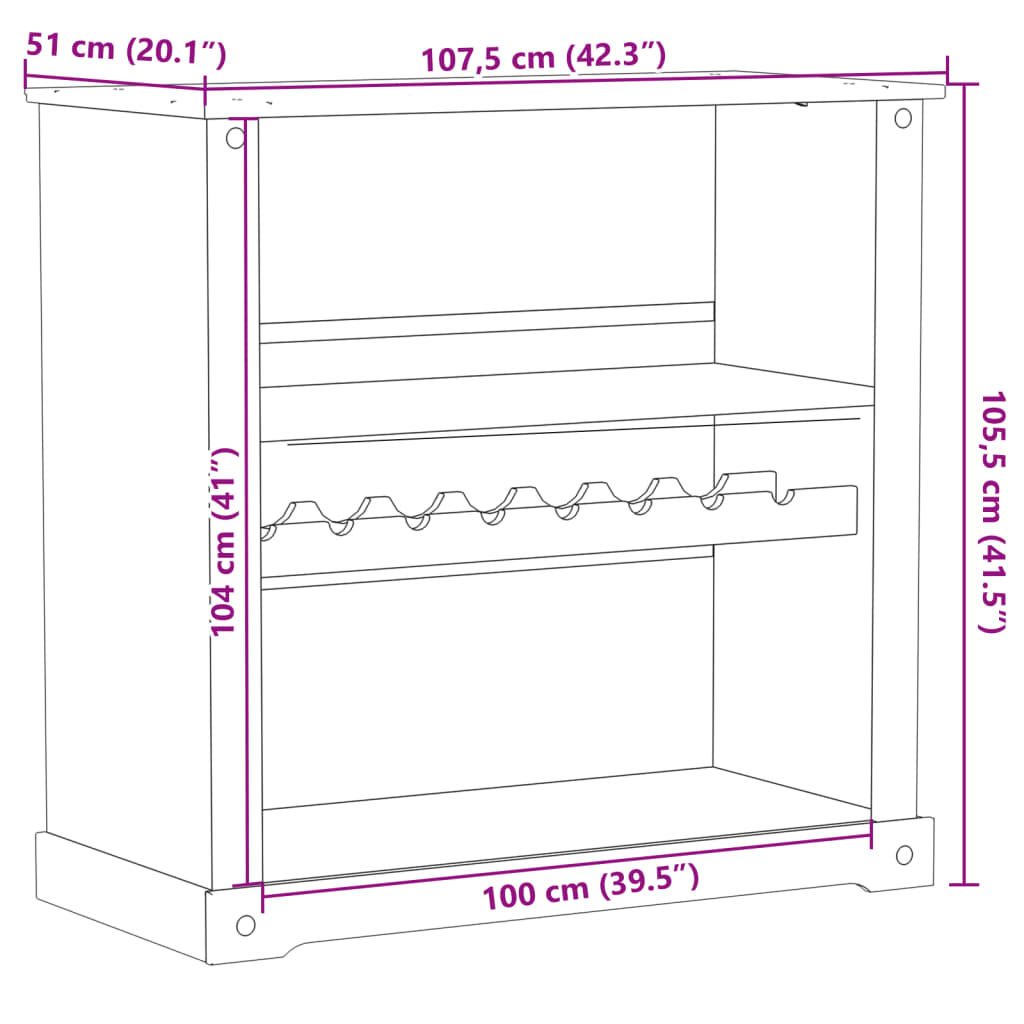 Weinschrank Corona 107,5x51x105,5 cm Massivholz Kiefer