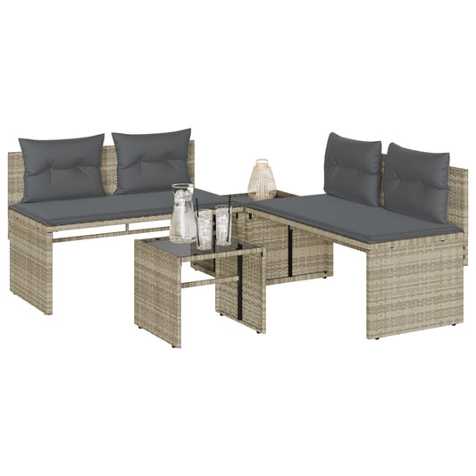 4-tlg. Garten-Sofagarnitur mit Kissen Hellgrau Poly Rattan