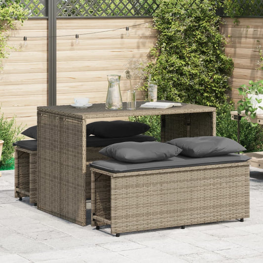 3-tlg. Garten-Essgruppe mit Kissen Grau Poly Rattan