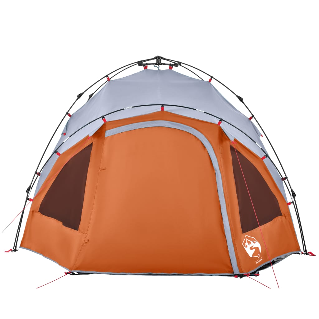 Kuppel-Campingzelt 3 Personen Grau und Orange Quick Release