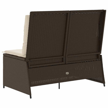 Gartenbank Verstellbar mit Kissen Braun Poly Rattan