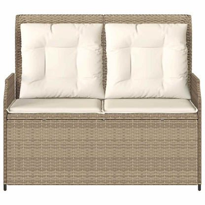 Gartenbank Verstellbar mit Kissen Beige Poly Rattan