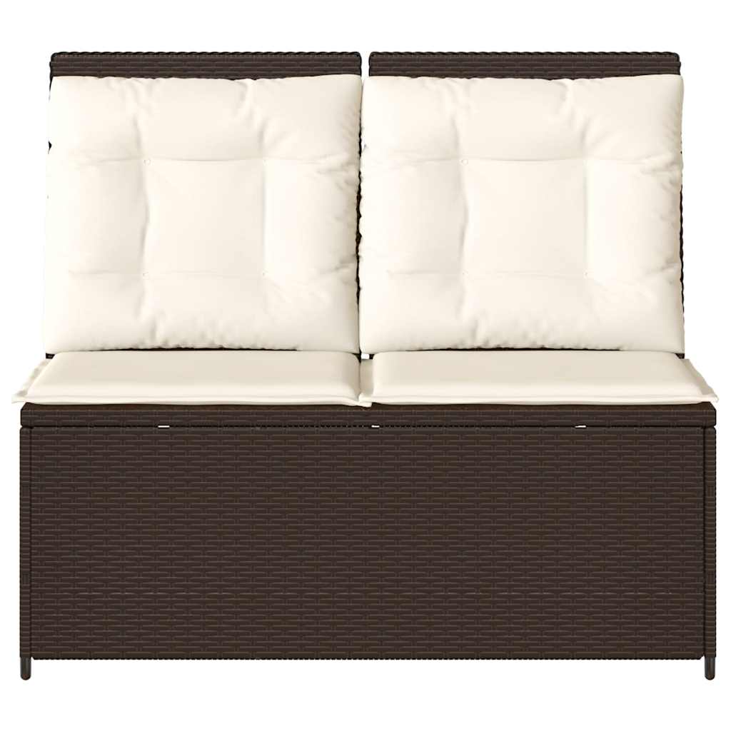 Gartenbank Verstellbar mit Kissen Braun Poly Rattan