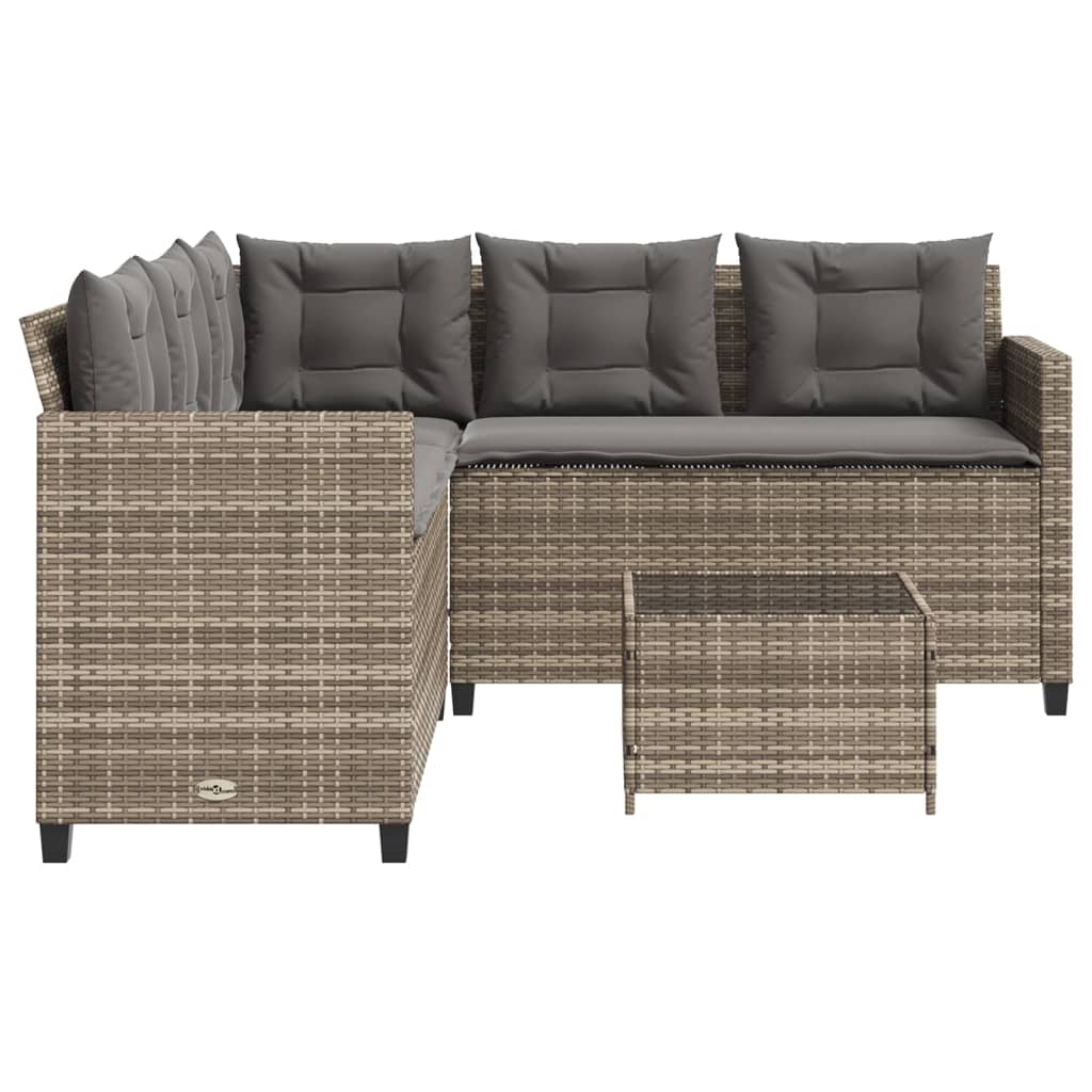 Gartensofa in L-Form mit Tisch und Kissen Grau Poly Rattan