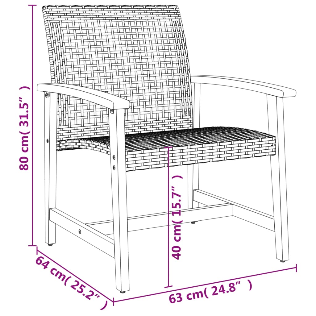 Gartenstühle 2 Stk. Grau Poly Rattan und Akazienholz