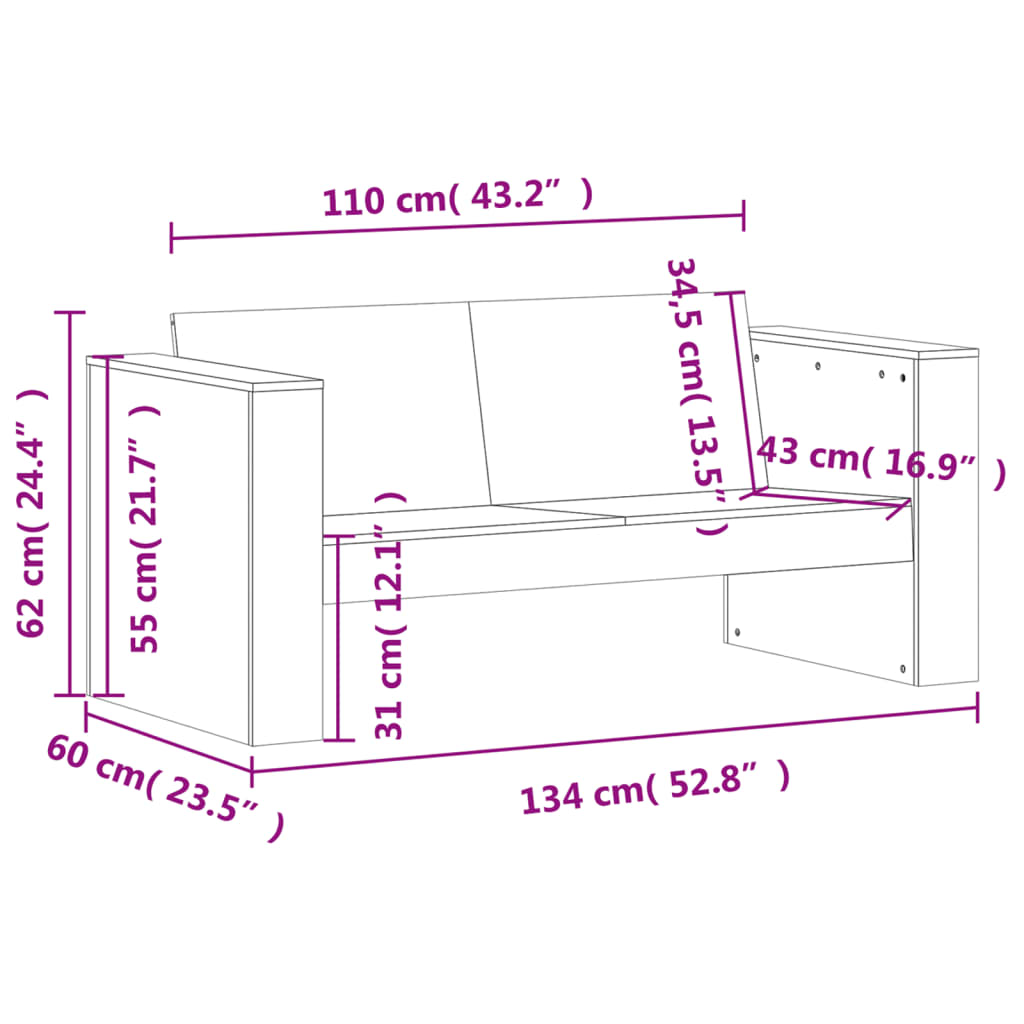 2-tlg. Garten-Lounge-Set Wachsbraun Massivholz Kiefer