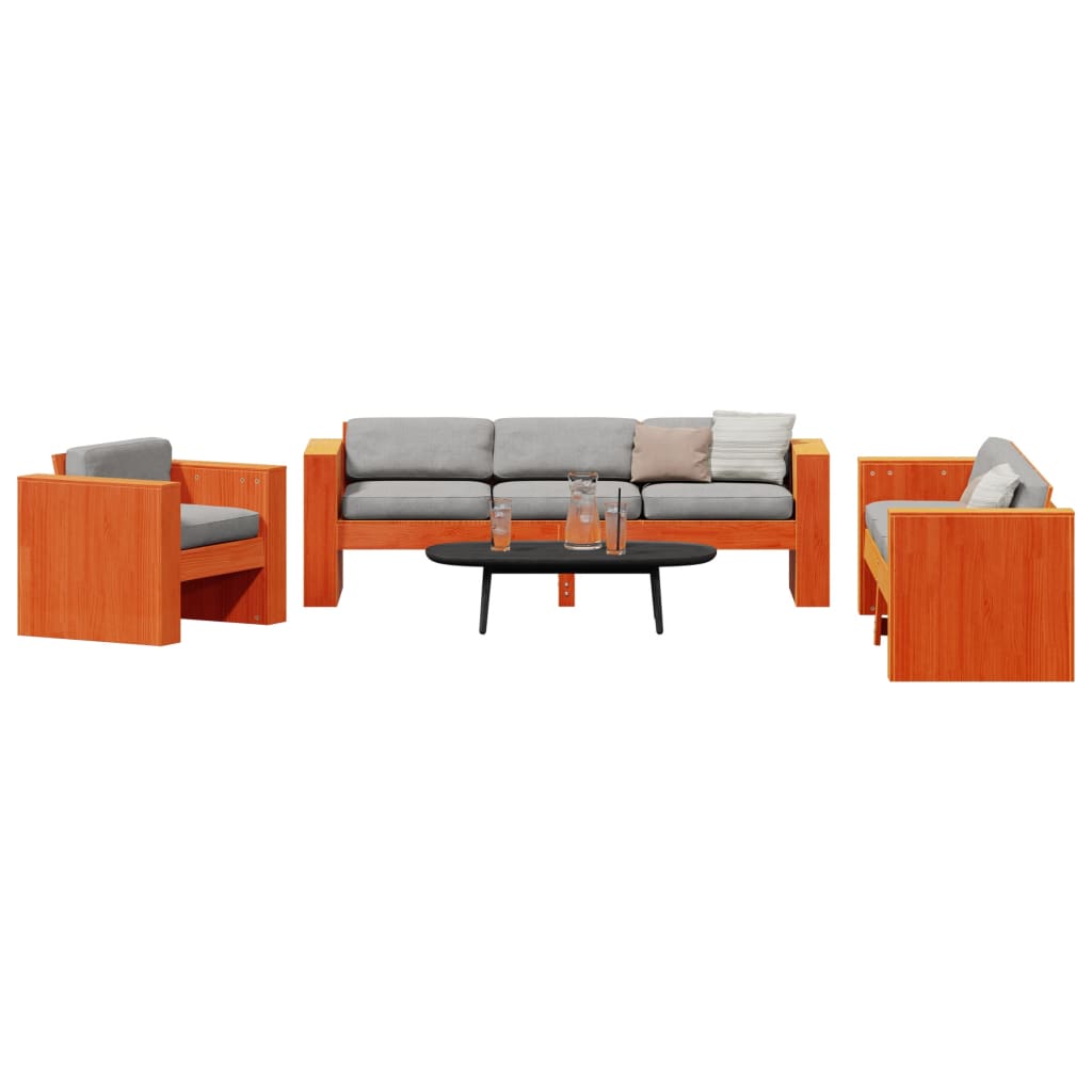 2-tlg. Garten-Lounge-Set Wachsbraun Massivholz Kiefer