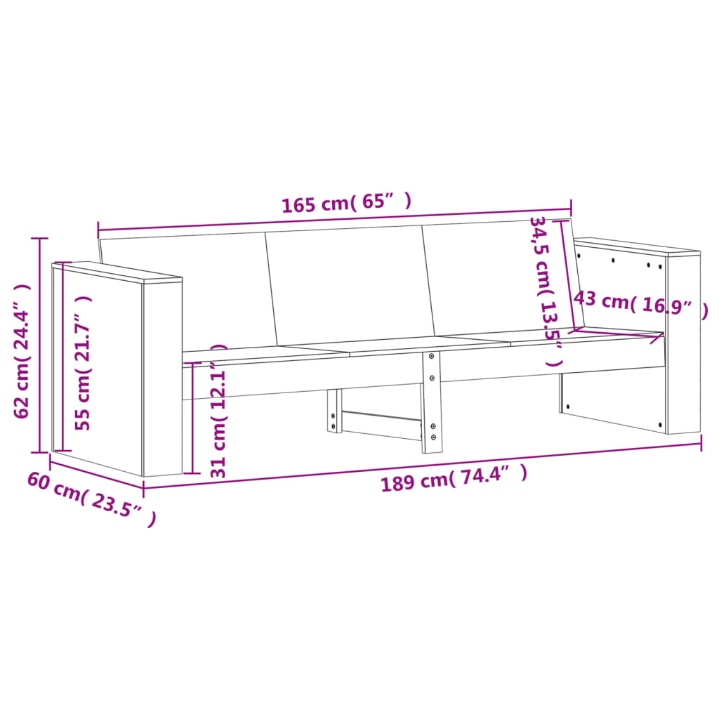 2-tlg. Garten-Lounge-Set Wachsbraun Massivholz Kiefer