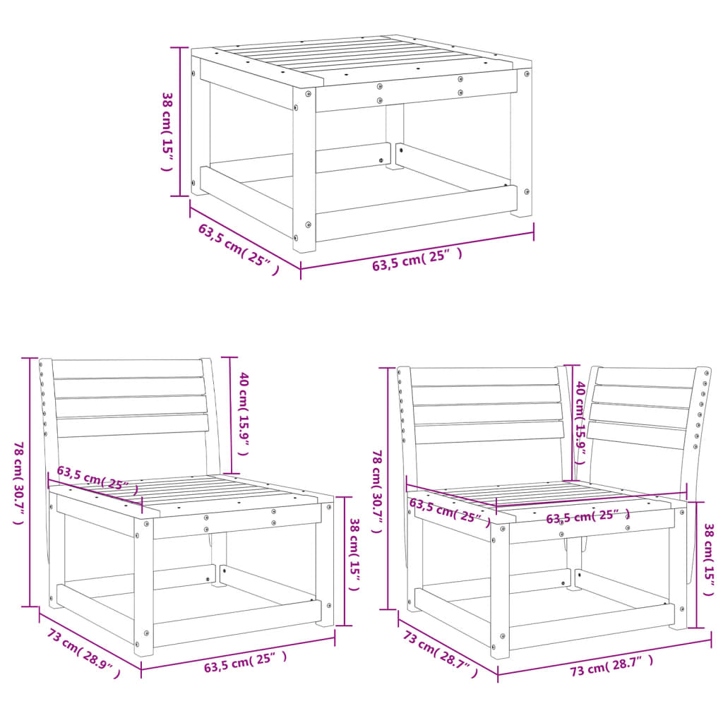 4-tlg. Garten-Lounge-Set Massivholz Kiefer