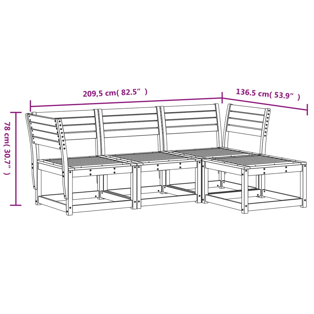 4-tlg. Garten-Lounge-Set Wachsbraun Massivholz Kiefer