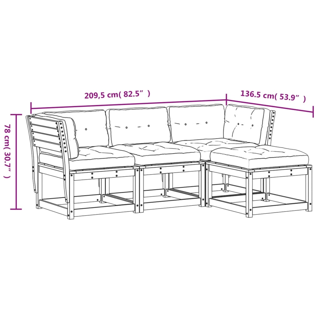 4-tlg. Garten-Lounge-Set mit Kissen Weiß Massivholz Kiefer