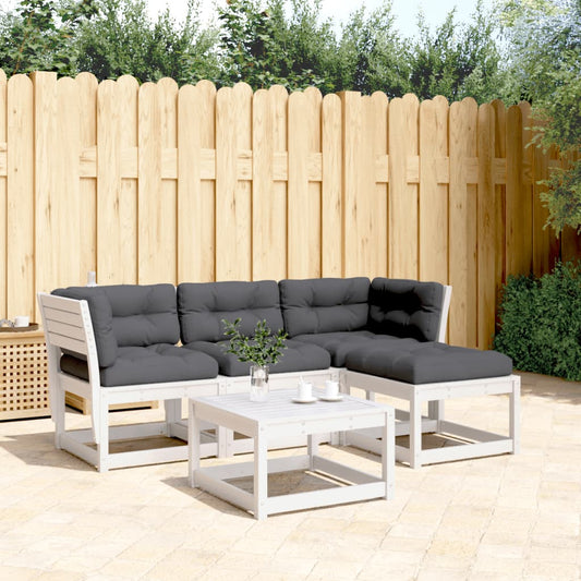 4-tlg. Garten-Lounge-Set mit Kissen Weiß Massivholz Kiefer