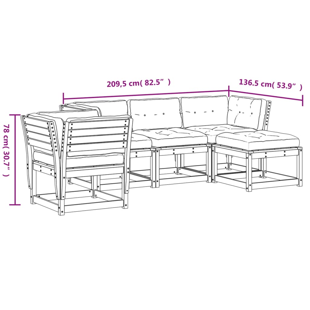 5-tlg. Garten-Lounge-Set mit Kissen Massivholz Kiefer