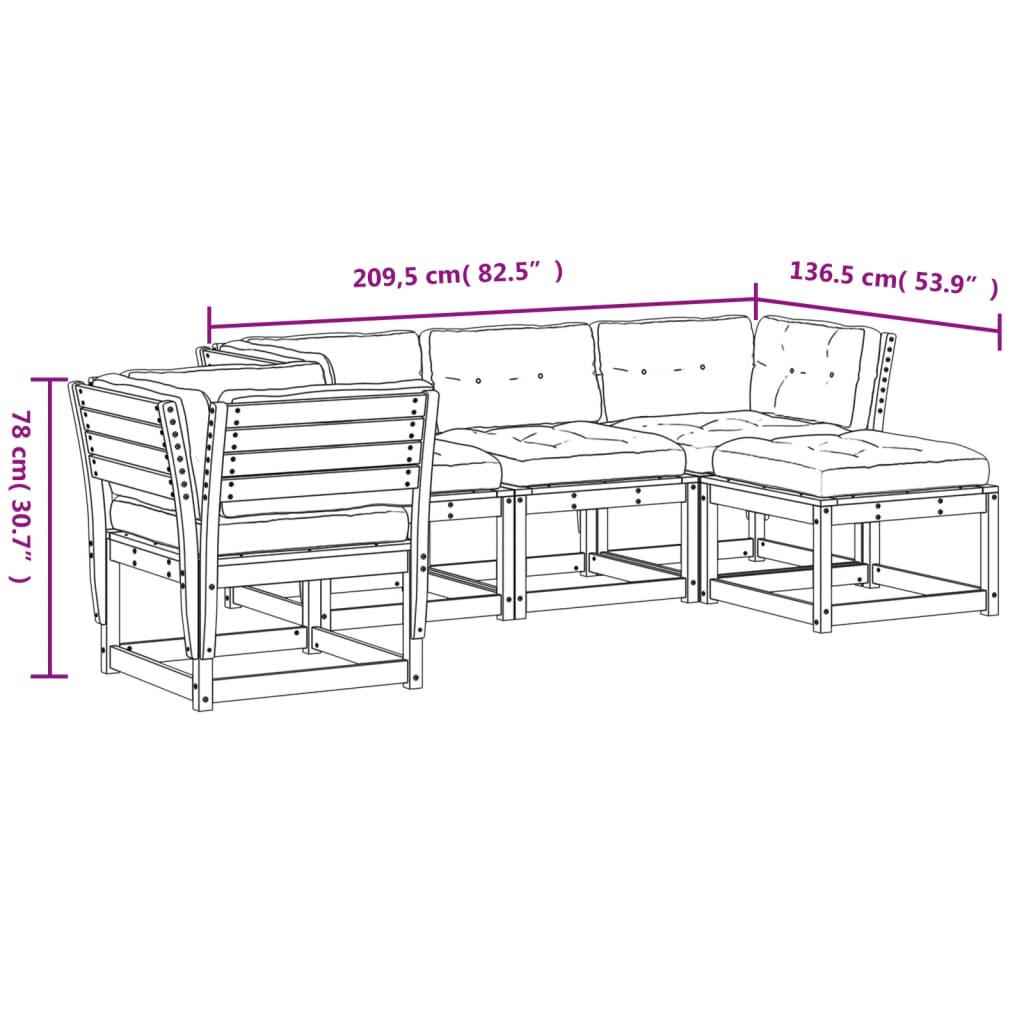 5-tlg. Garten-Lounge-Set mit Kissen Weiß Massivholz Kiefer