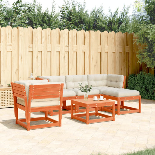 5tlg. Garten-Lounge-Set mit Kissen Wachsbraun Massivholz Kiefer