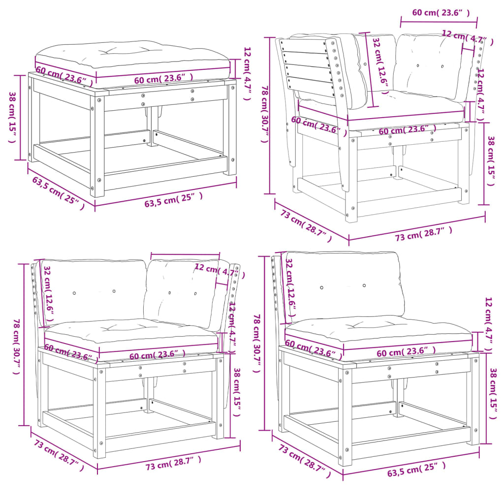 5-tlg. Garten-Lounge-Set mit Kissen Imprägniertes Kiefernholz