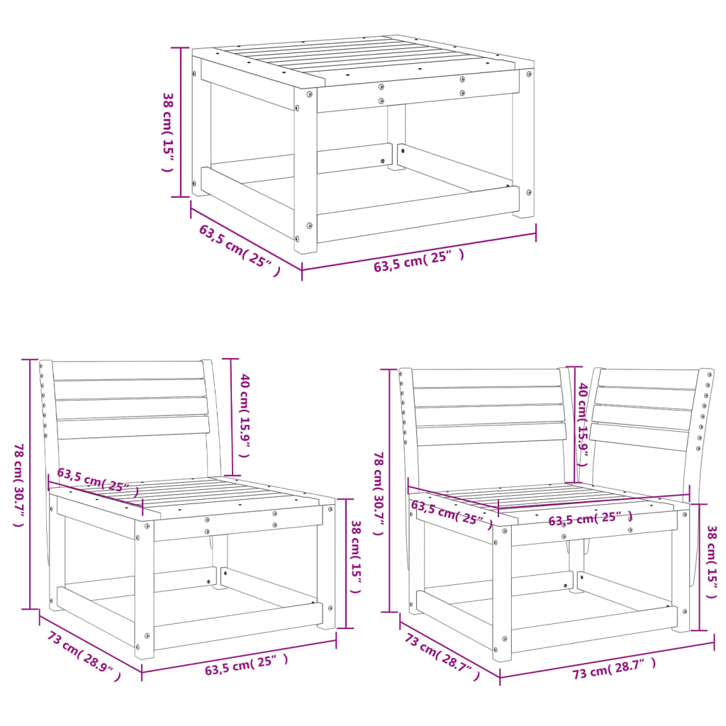 7-tlg. Garten-Lounge-Set Massivholz Douglasie