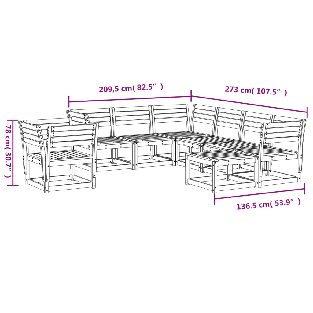 8-tlg. Garten-Lounge-Set Massivholz Kiefer